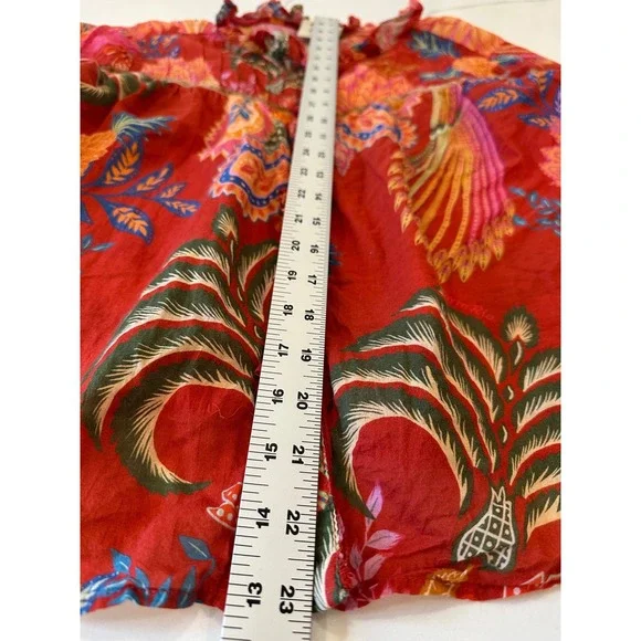 FARM Rio Mystic Bush Ruffled Blouse Floral Bird Print Button Front Ruffled Red M - Picture 15 of 16